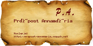 Prépost Annamária névjegykártya