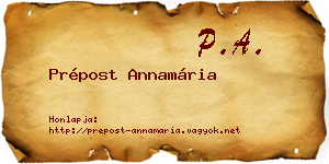Prépost Annamária névjegykártya